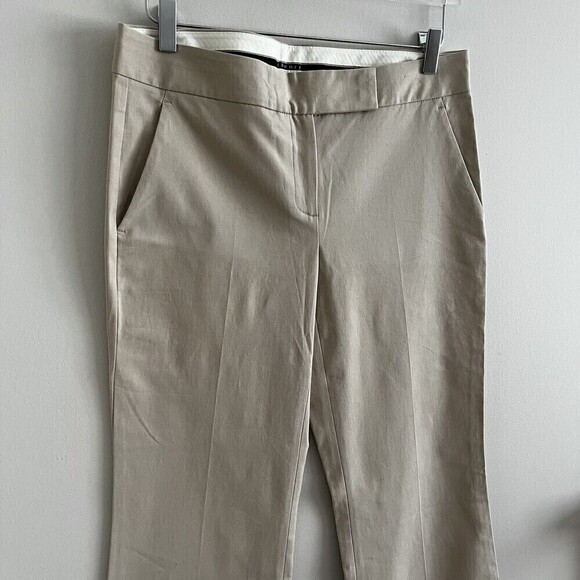 Theory Flared Leg Khaki Trousers Pants Womens Size 10 Tan Stretch - Picture 3 of 12